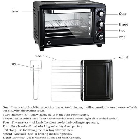 Ipower Toaster Oven with 20Litres capacity，16x13in，black HIOVEN20L16X13B
